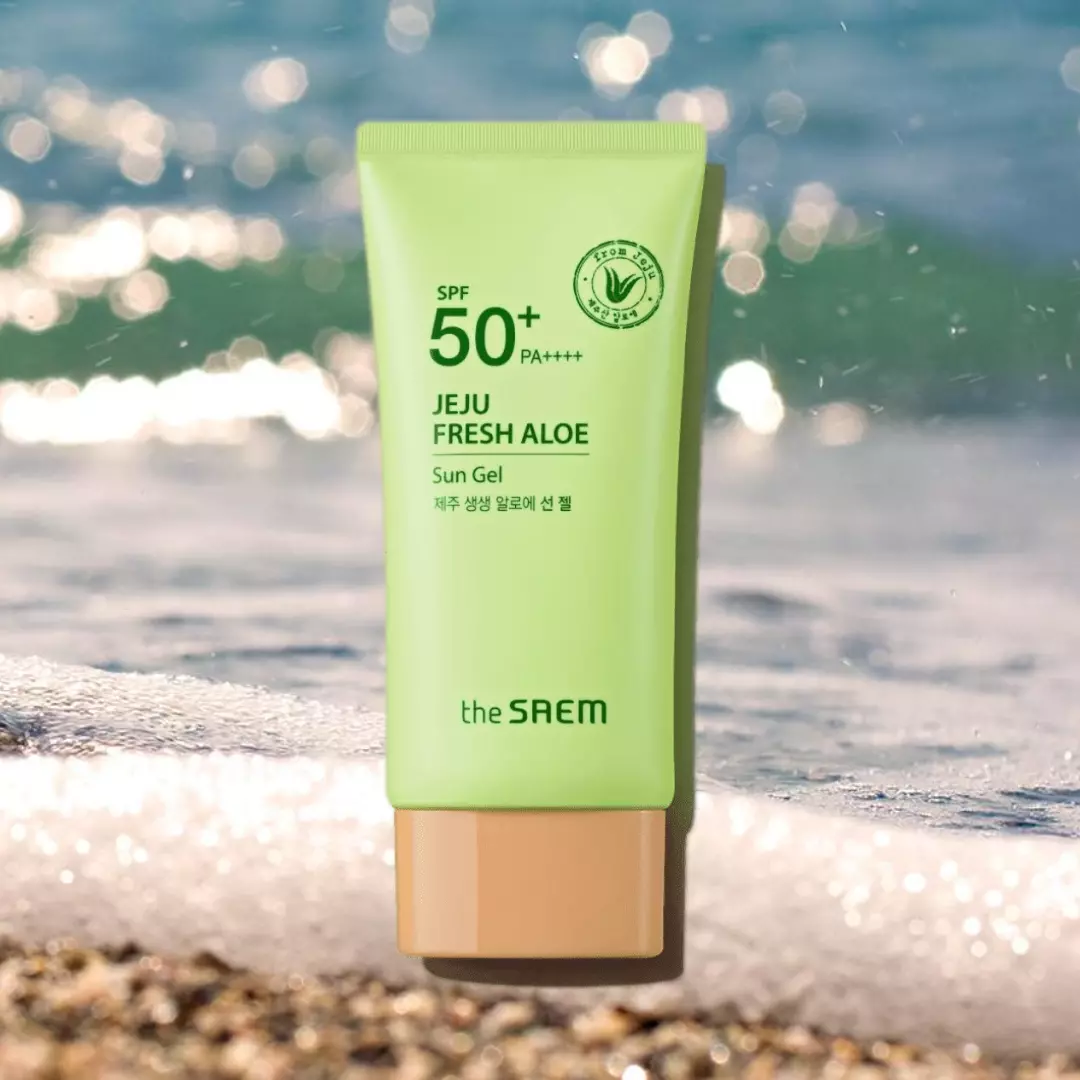 Легкий солнцезащитный крем-гель с алоэ для лица The Saem Jeju Fresh Aloe Sun Gel